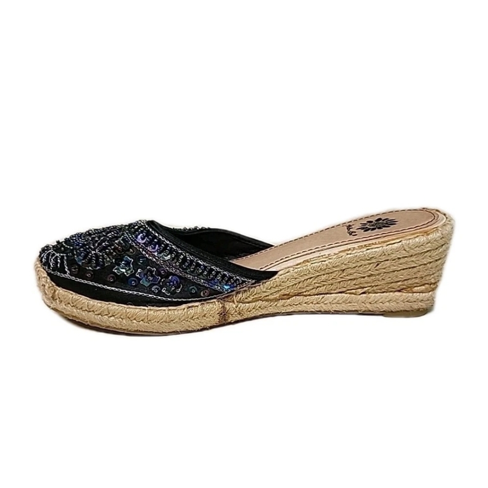 Yellow Box Kina Beaded Sequin Espadrille Wedge Sandals Womens Size 8 Boho Mules - Picture 4 of 10